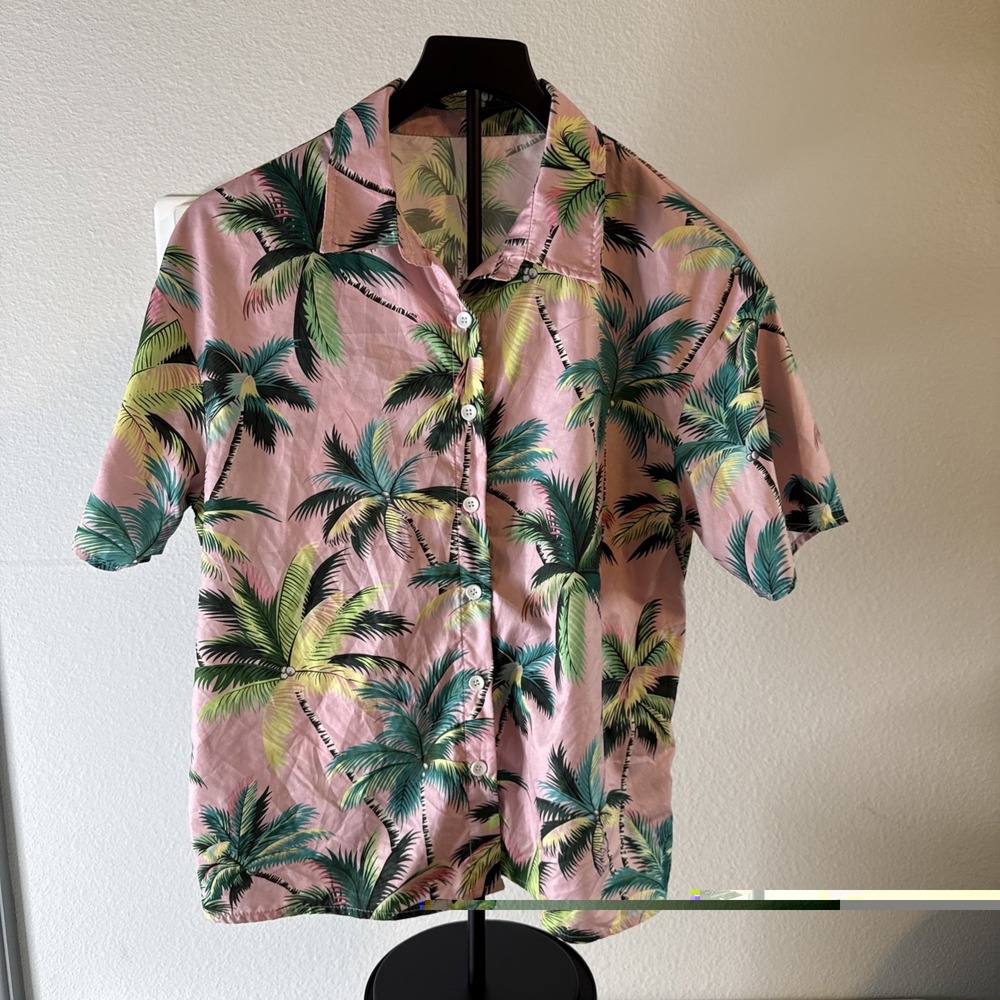 SHEIN Tropical Palm Trees Hawaiian Button Down Shirt Size Medium